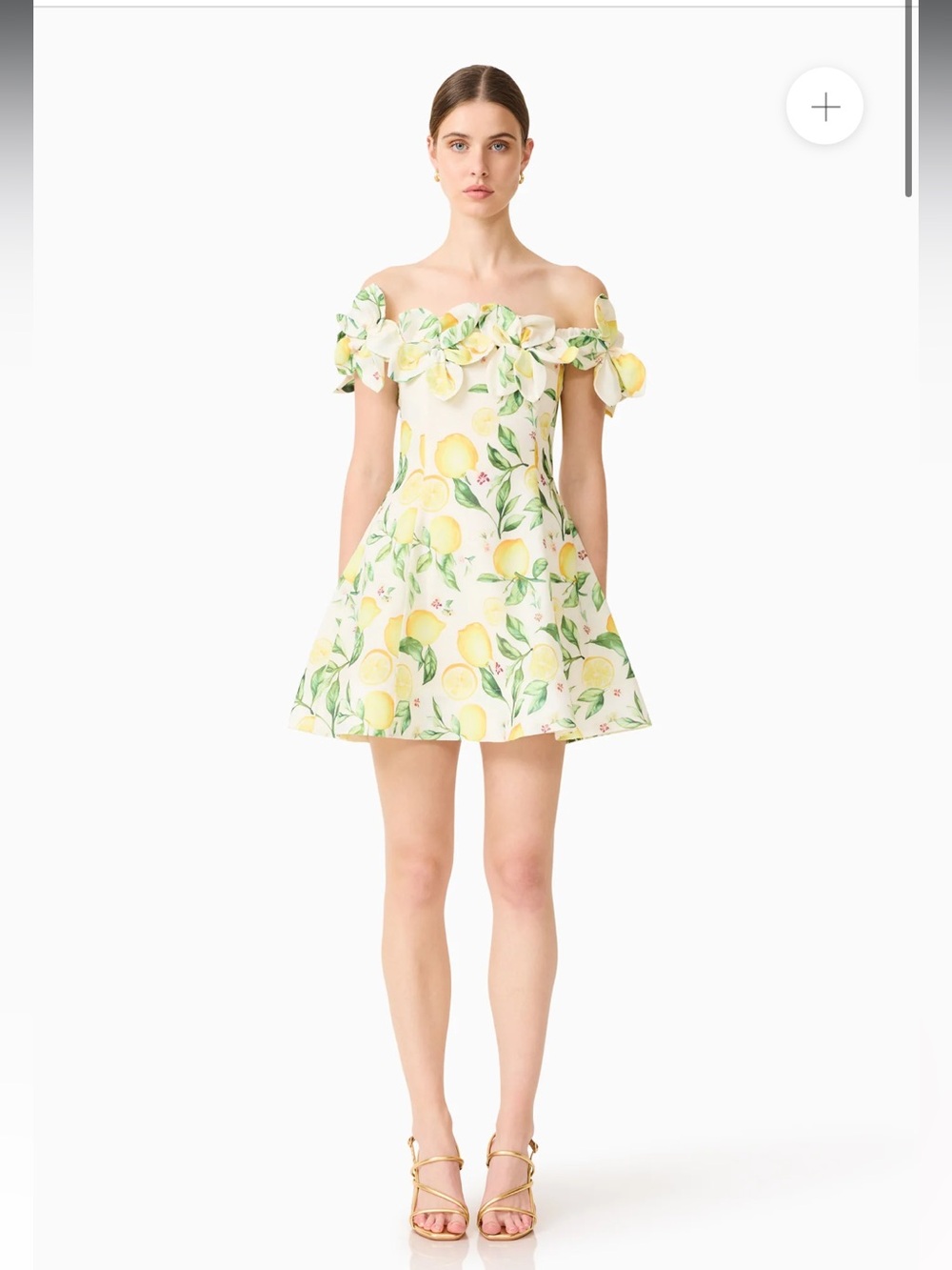 elliatt hana white & yellow lemon print off the shoulder mini dress size small
